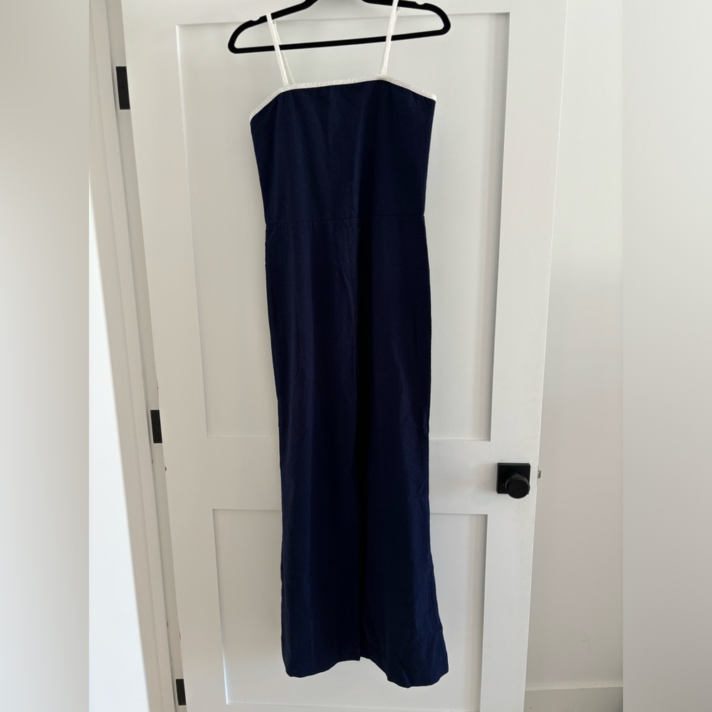 STAUD x Solid & Striped Navy Seersuker Pant Jumpsuit Size M *NWT*